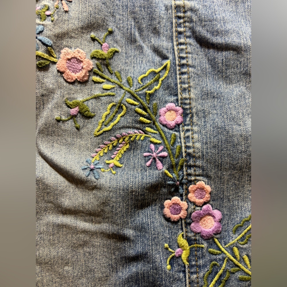 Vintage Y2K 90’s Angels Denim Pencil Skirt with Floral Embroidery - Picture 2 of 7
